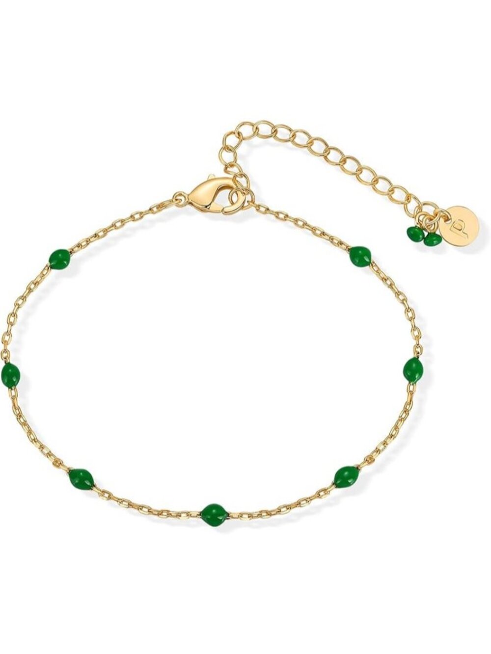 Green Yellow Gold 14K Gold Plated Enamel Beaded Bracelets Dainty Bead Bracelet